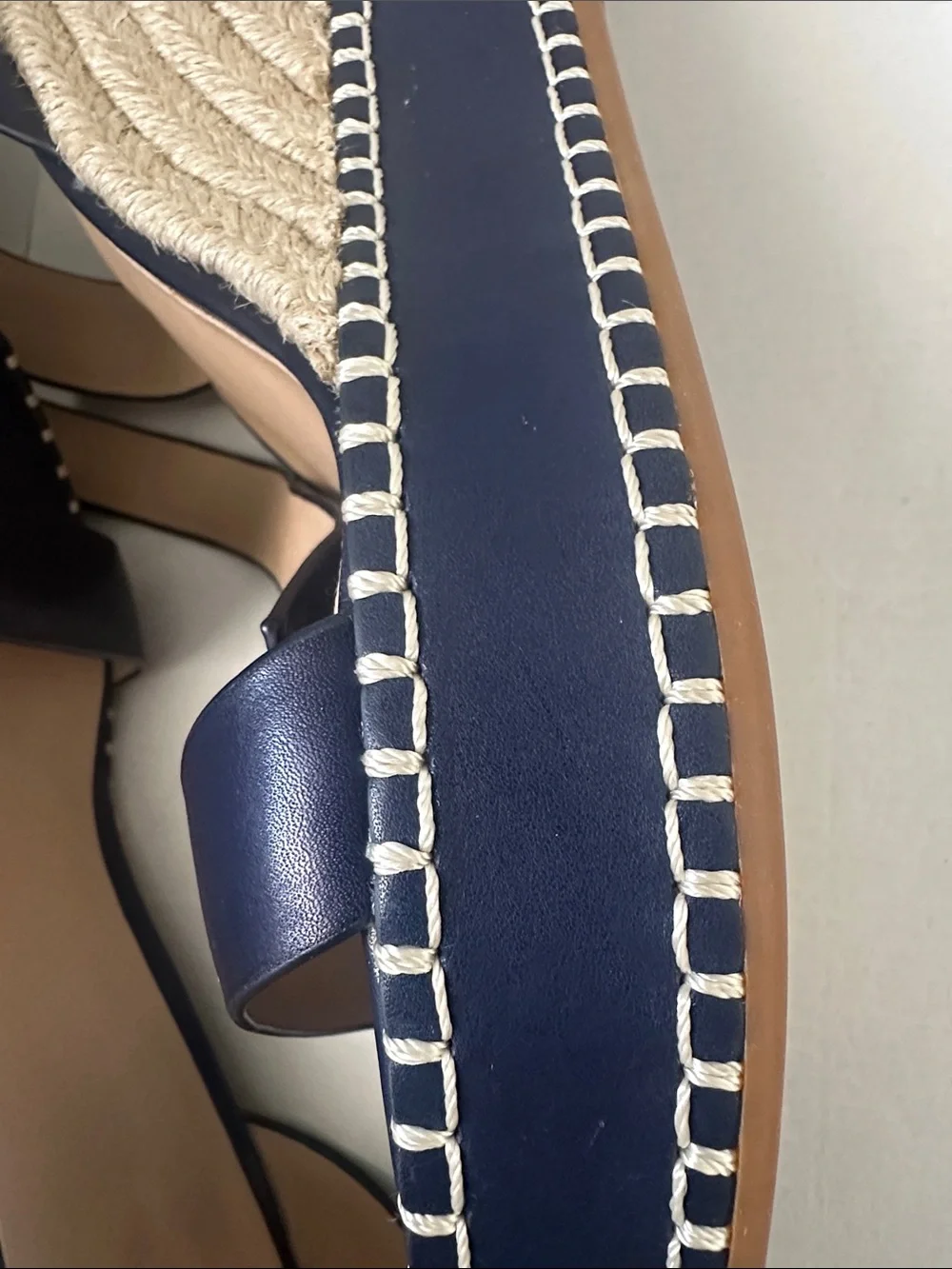 BRAND NEW! Ralph Lauren Navy Leather Espadrille Wedge Sandals
